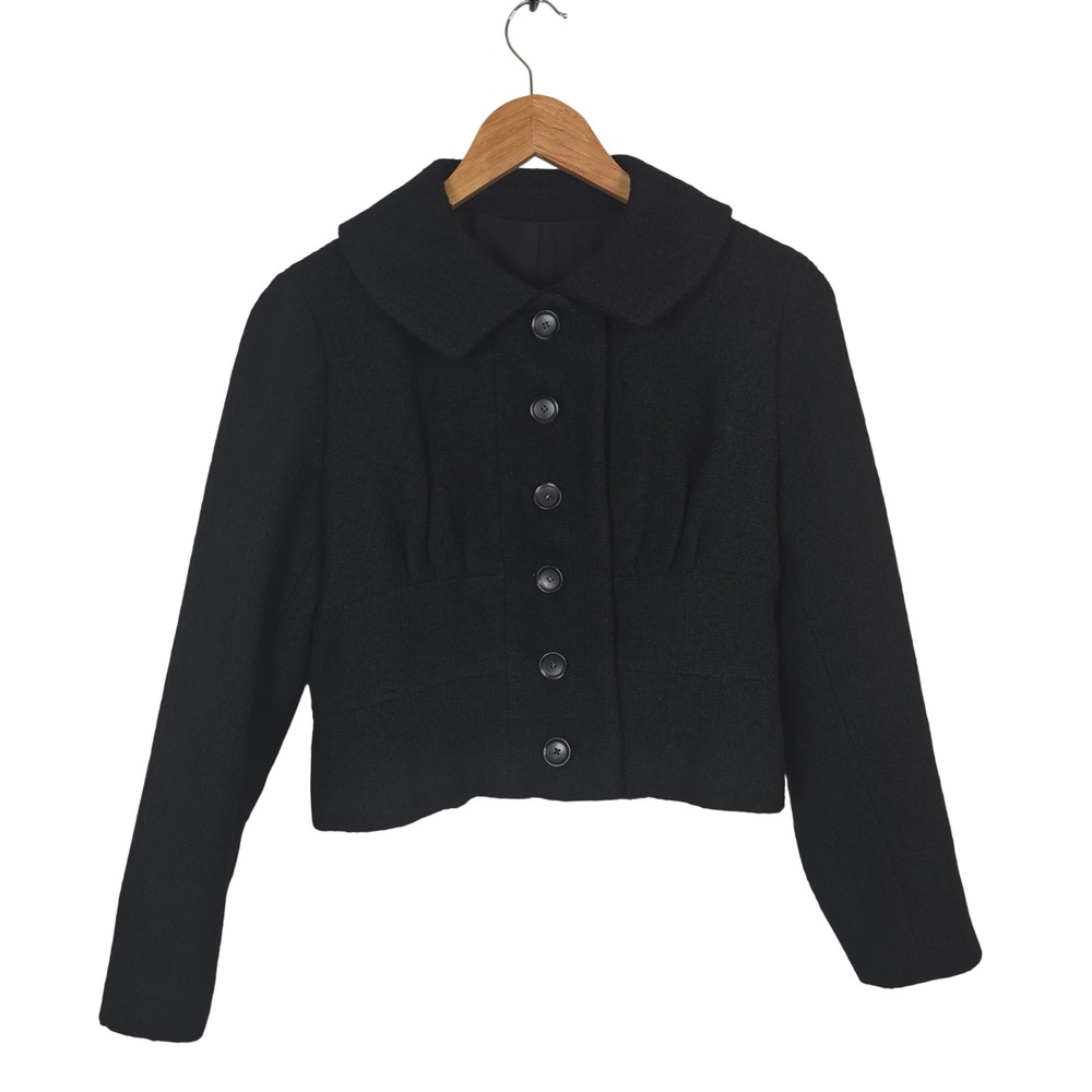 Lord & Taylor Young New Yorker Black Textured Cropped Jacket Peter Pan S Vintage